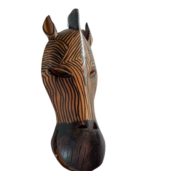 Large Tribal Mask Giraffe Authentic African Hand Wood Carved Hand Painted u - Picture 2 of 11